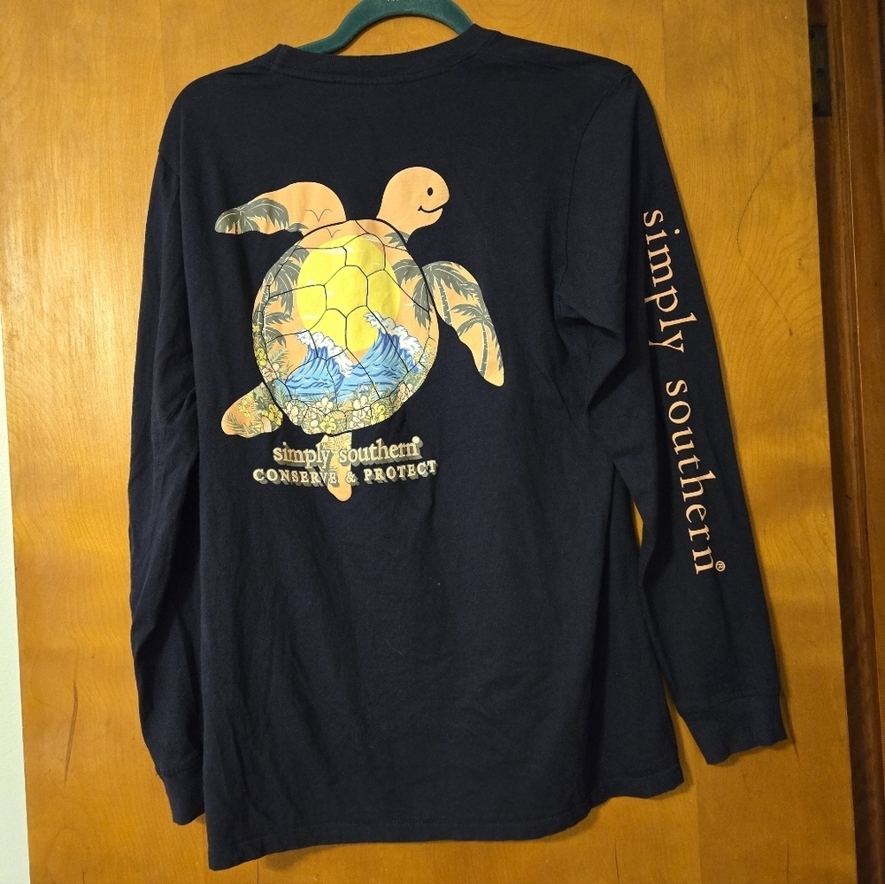 Simply Southern Turtle Conserve and Protect Navy Blue Long Sleeve Shirt Size S - Picture 2 of 5